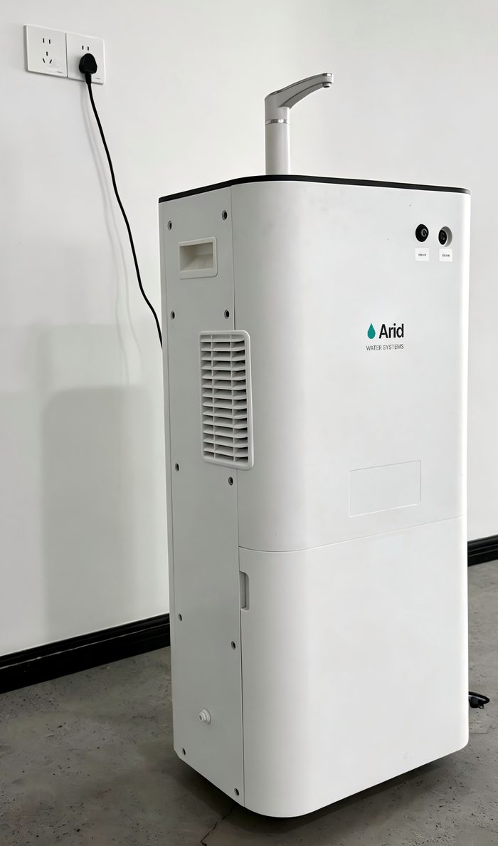 Arid Home demonstration unit, three-quarter view of the air intake side